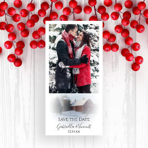 Schneebedeckte Winterhochzeit Save the Date