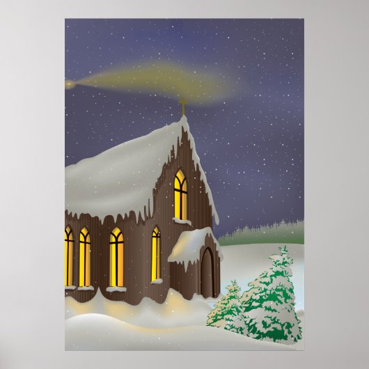 Schneebedeckte Winterkirche Poster (Vorne)