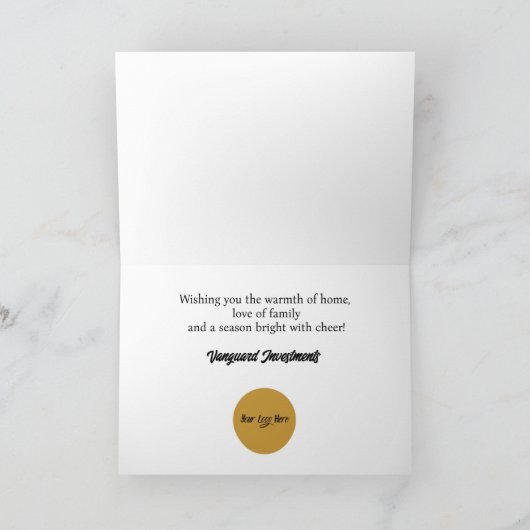 Schneebedeckte Zuhause mit festlichen Lichtern Karte (Innenseite)