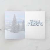 Schneebedeckter Baum und Skis Feiertagskarte (Innenseite)