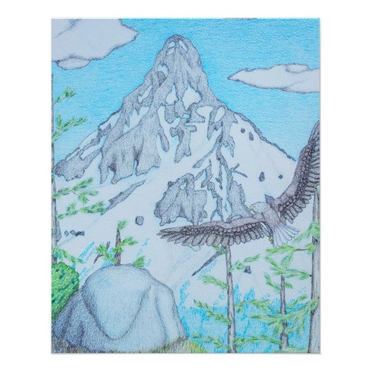 Schneebedeckter Berg & Adler Poster (Vorderseite)