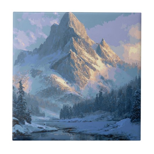 Schneebedeckter Berg Fliese (Vorderseite)