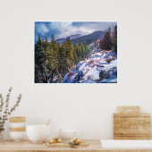 Schneebedeckter Bergwald-Wandkunst Alpine Winterdr Poster (Küche)