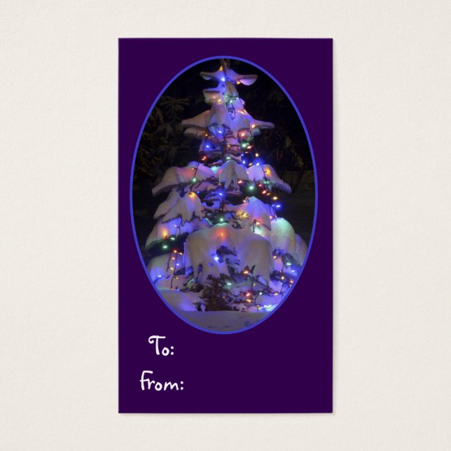 Schneebedeckter, hellblauer Weihnachtsbaum (Vorderseite)