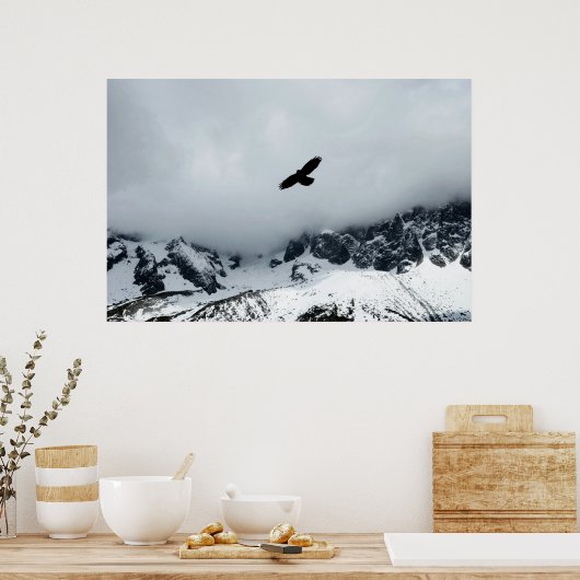 Schneebedeckter Vogel Poster (Küche)