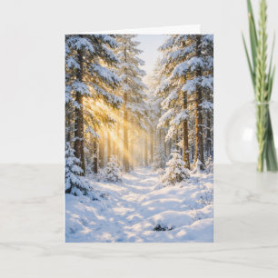 Schneebedeckter Wald am Morgen – Winter-Grußkarte Feiertagskarte