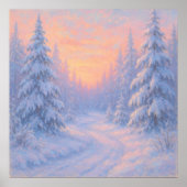 Schneebedeckter Waldweg - Pastell-Malstil Poster (Vorne)