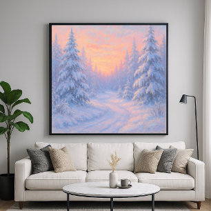 Schneebedeckter Waldweg - Pastell-Malstil Poster