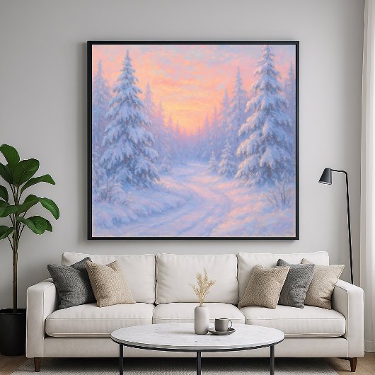 Schneebedeckter Waldweg - Pastell-Malstil Poster