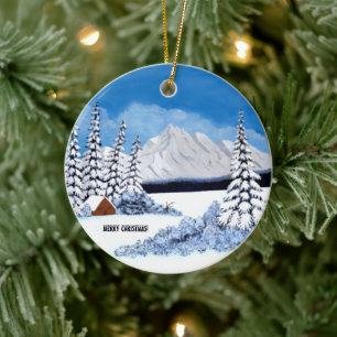 Schneebedeckter Winter-Rundgang Keramik Ornament