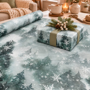 Schneebedeckter Winterberg Waldlandschaft Schneefl Geschenkpapier