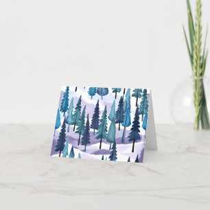 Schneebedeckter Winterwald   Lila Weihnachtswasser Feiertagskarte