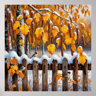 Schneebedeckter Zaun für gemütliche Heimdekoration Poster