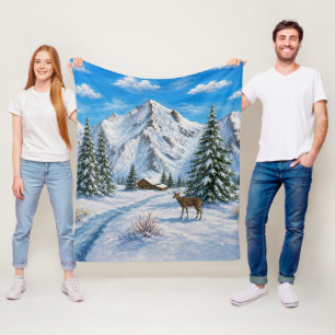 Schneebedecktes Bergtal-Kissen Fleecedecke