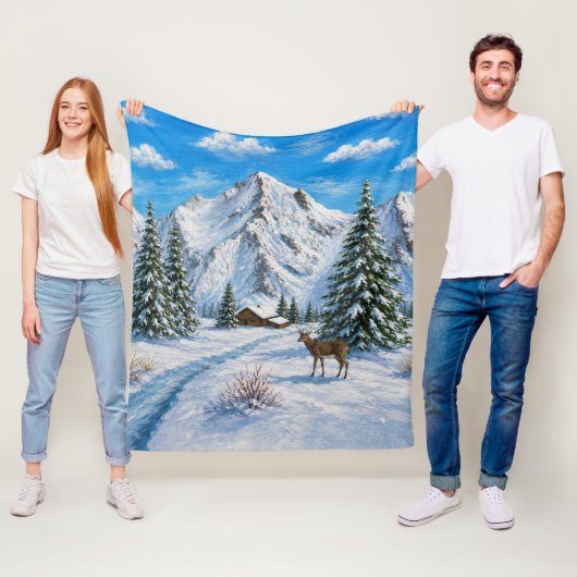 Schneebedecktes Bergtal-Kissen Fleecedecke (Beispiel)