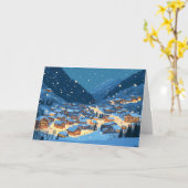 Schneebedecktes Dorf mit Lichtern Karte (Gelbe Blume)