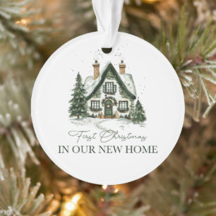 Schneebedecktes Haus mit Kaminen Ornament