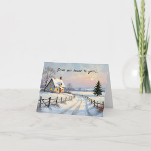 Schneebedecktes Haus Winter-Feiertags-Grußkarte Feiertagskarte