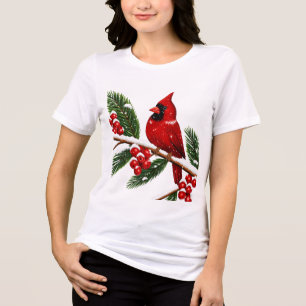 Schneebedecktes Winter-Rotkardinäle-Weihnachts-T-S Tri-Blend Shirt