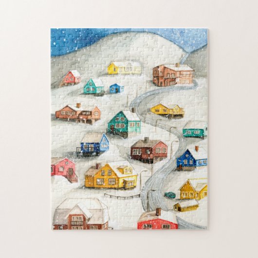 Schneebedecktes Winterdorf Kunst Puzzle (Vertikal)