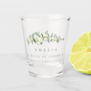 Schneebeere & Eukalyptus Personalisierte Hochzeits Schnapsglas