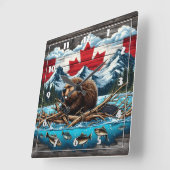 Schneeberg, Biber, kanadischer Stolz Quadratische Wanduhr (Winkel)