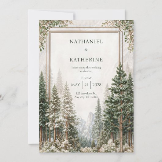 Schneeberg-Kiefernwald-Hochzeit Einladung (Vorderseite)
