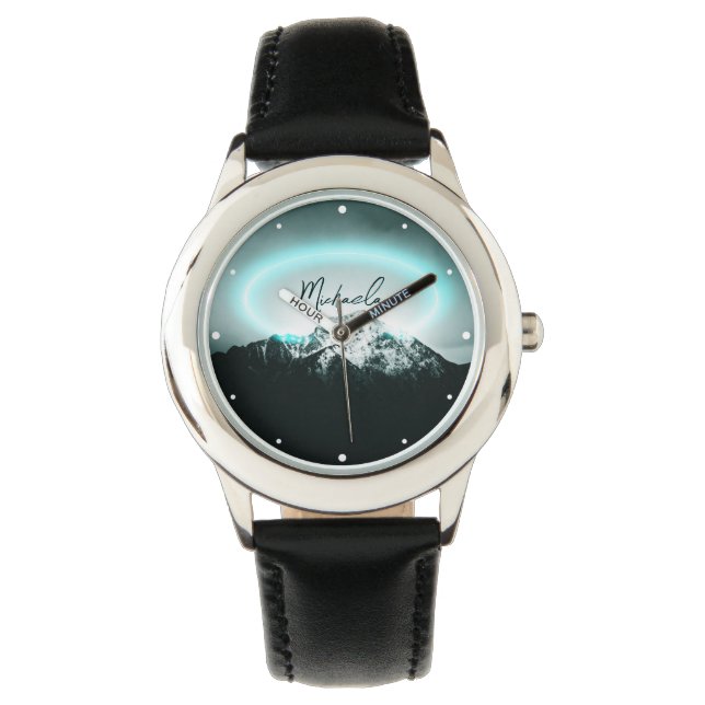 Schneeberg mysteriös blaues Neonlicht-Monogramm Armbanduhr (Vorderseite)