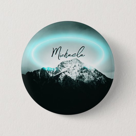 Schneeberg mysteriös blaues Neonlicht-Monogramm Button (Vorderseite)