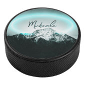 Schneeberg mysteriös blaues Neonlicht-Monogramm Eishockey Puck (3/4)