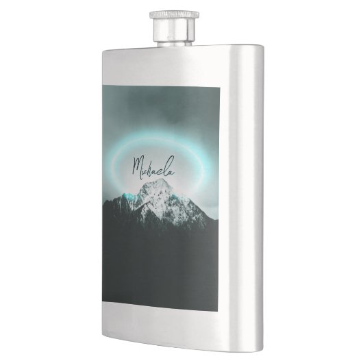 Schneeberg mysteriös blaues Neonlicht-Monogramm Flachmann (Links)