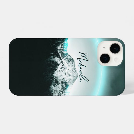 Schneeberg mysteriös blaues Neonlicht-Monogramm iPhone Hülle (Rückseite (Horizontal))