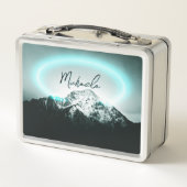 Schneeberg mysteriös blaues Neonlicht-Monogramm Metall Brotdose (Rückseite)