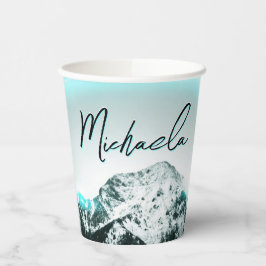 Schneeberg mysteriös blaues Neonlicht-Monogramm Pappbecher