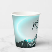Schneeberg mysteriös blaues Neonlicht-Monogramm Pappbecher (Vorderseite)