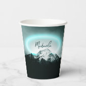 Schneeberg mysteriös blaues Neonlicht-Monogramm Pappbecher (Rückseite)