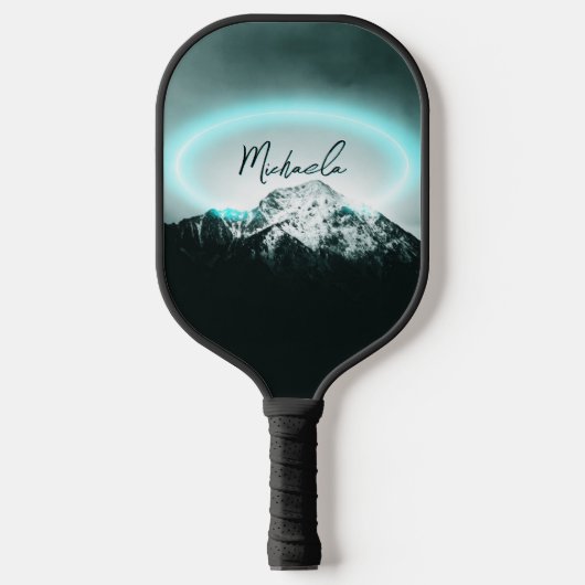 Schneeberg mysteriös blaues Neonlicht-Monogramm Pickleball Schläger (Vorderseite)