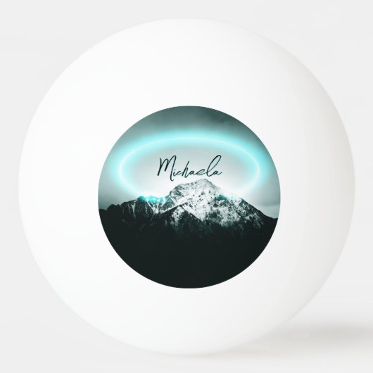 Schneeberg mysteriös blaues Neonlicht-Monogramm Tischtennisball (Vorderseite)