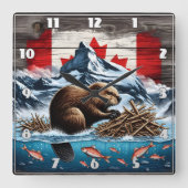 Schneeberg, Ozean, kanadischer Biber Quadratische Wanduhr (Vorderseite)