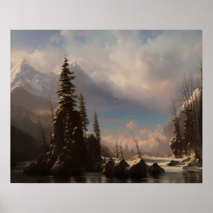 Schneebergbild am See - Landschaftskunst Poster