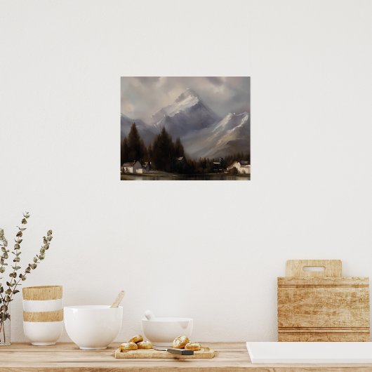 Schneebergbild am See - Winterkunst Poster (Küche)