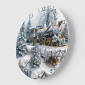 Schneeberge mit Dampfzug Kunst Große Wanduhr (Winkel)