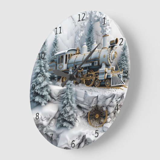 Schneeberge mit Dampfzug Kunst Große Wanduhr (Winkel)