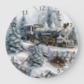 Schneeberge mit Dampfzug Kunst Große Wanduhr (Vorderseite)