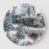 Schneeberge mit Dampfzug Kunst Große Wanduhr (Vorderseite)