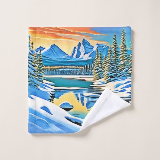 Schneeberge Reflektion Badhandtuch Set (Waschlappen)