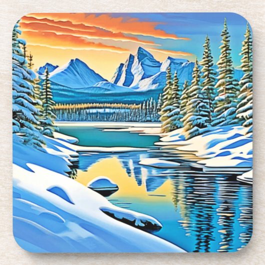 Schneeberge Reflektion Getränkeuntersetzer (Vorderseite)