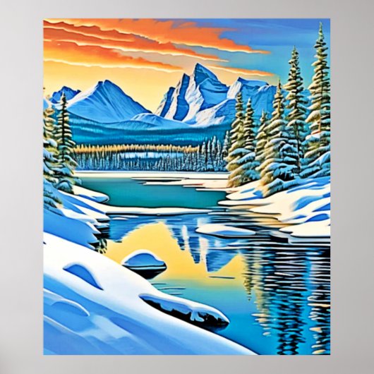 Schneeberge Reflektion Poster (Vorne)
