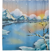 Schneeberge Winterlandschaft Landschaft See Duschvorhang (Vorderseite)