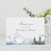 Schneebergwerk & Pinienbäume Hochzeit Dankeskarte (Stehend Vorderseite)